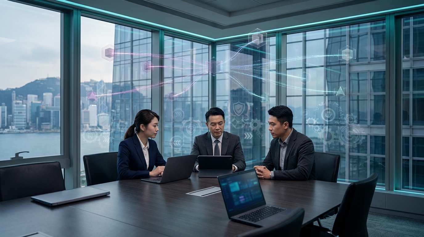 Institutional boardroom reviewing consent-based commercial data exchange infrastructure